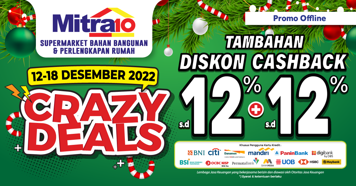 Banner Mitra10 Crazy Deals Tambahan Diskon sd 12% + Cashback sd 12%